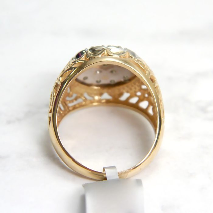 14k Yellow Gold Men's Diamond Cluster Ring With Detailed Sides .90 Ct - Image 3