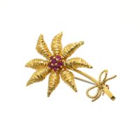 Vintage 1930's 18k Gold Tiffany & Co. Ruby Cluster Flower Brooch/Pin - Image 2