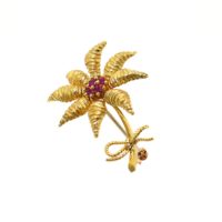 Vintage 1930's 18k Gold Tiffany & Co. Ruby Cluster Flower Brooch/Pin - Image 3