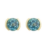 Checkerboard Round Topaz in Bezel Earrings