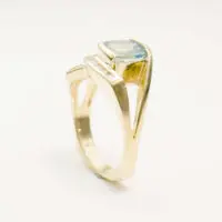 Aquamarine & Diamond Asymmetrical Ring in 14k Yellow Gold - Image 2