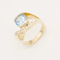 Aquamarine & Diamond Asymmetrical Ring in 14k Yellow Gold - Image 3