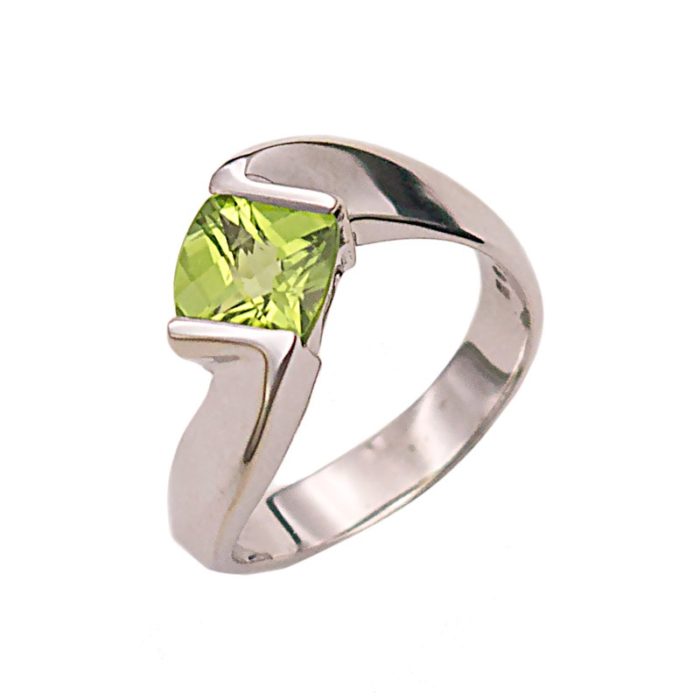 Princess Peridot Ring in Twisted 14k White Gold