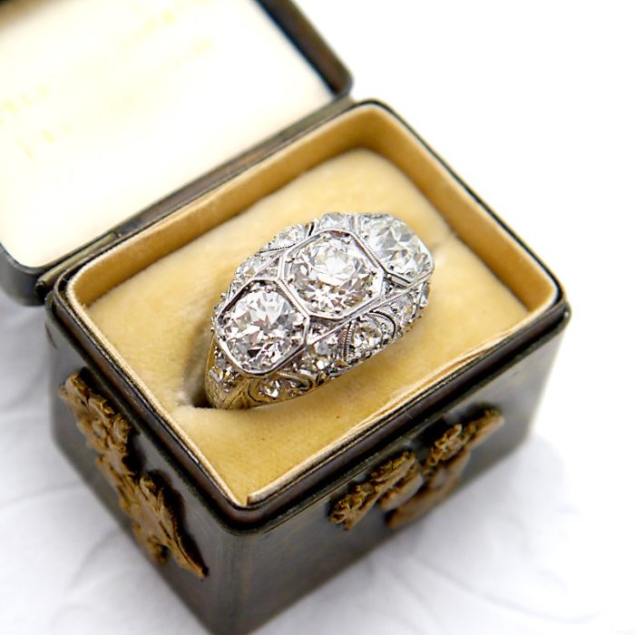 Antique Engagement Edwardian Filigree 3-Stone Diamond Ring, est 3.36 ctw - Image 2