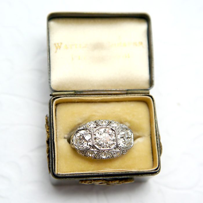 Antique Engagement Edwardian Filigree 3-Stone Diamond Ring, est 3.36 ctw - Image 8