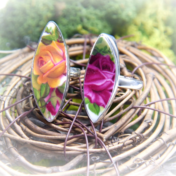 Sterling Silver Ceramic Art Floral Jewelry Ring - Image 4