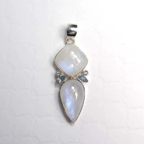 Aquamarine and Rainbow Moonstone Pendant in Sterling Silver