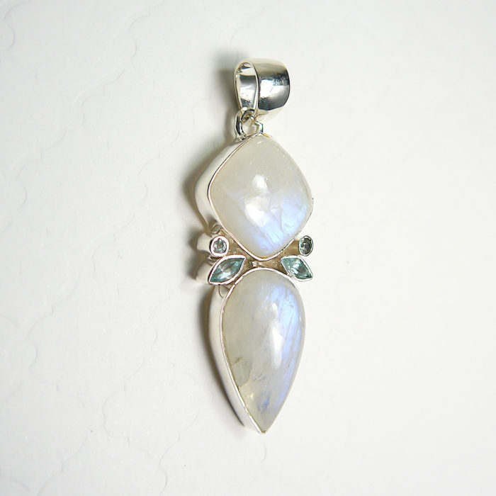 Aquamarine and Rainbow Moonstone Pendant in Sterling Silver