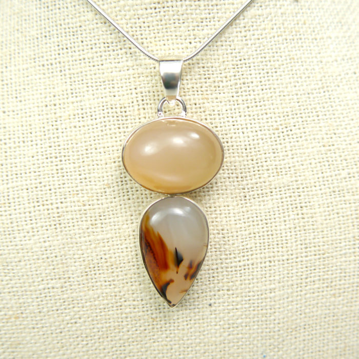 Peach Moonstone and Agate Pendant in Sterling Silver