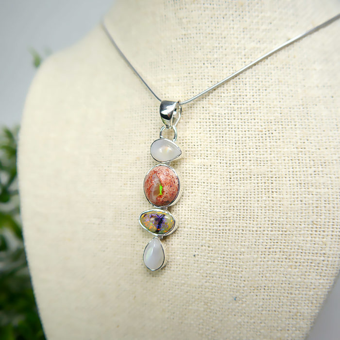 Moonstone and Opal Pendant in Sterling Silver