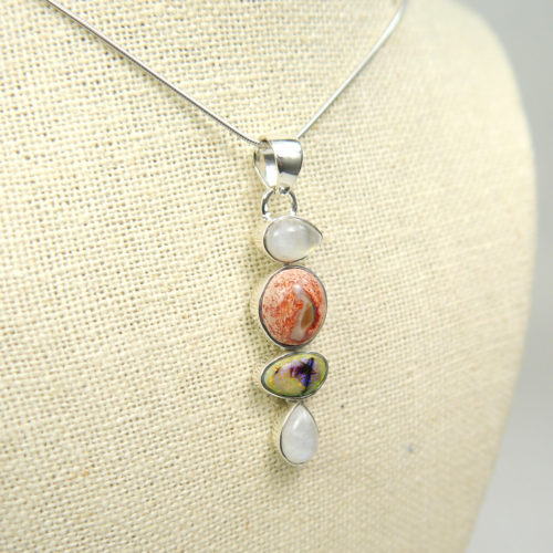 Moonstone and Opal Pendant in Sterling Silver