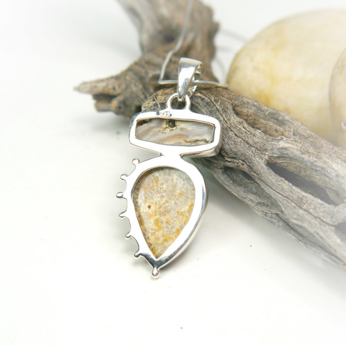 Desert Druzy and Fossil Coral Pendant in Sterling Silver