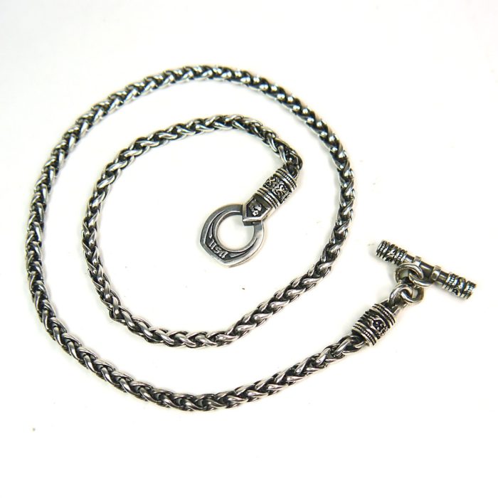 NightRider 4mm Oxidized Wheat Toggle Necklace Chain in Sterling Silver, 18″ - Image 3