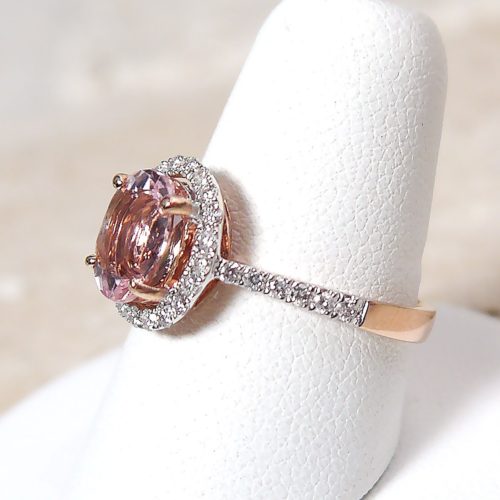 Oval Pink Halo Morganite and Diamond Ring in 14k Rose Gold