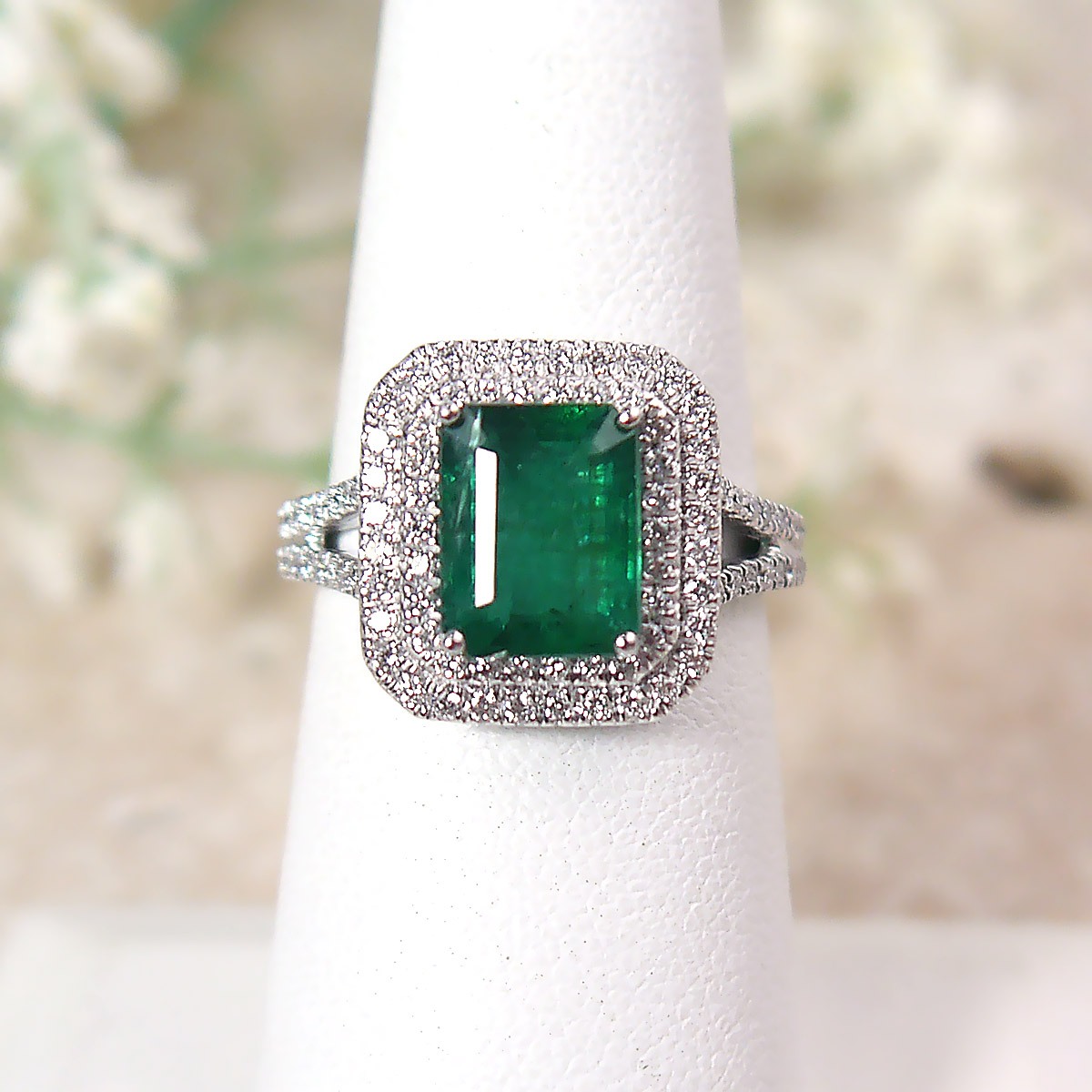 Platinum Created Lab Emerald Mens Solitaire Ring
