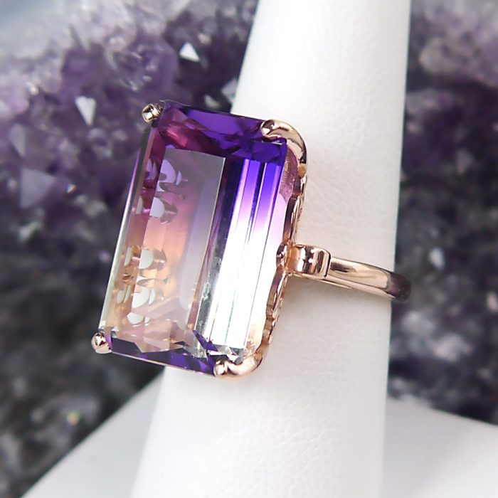 Custom Bi-color Quartz Gemstone Ring in 14k Rose Gold