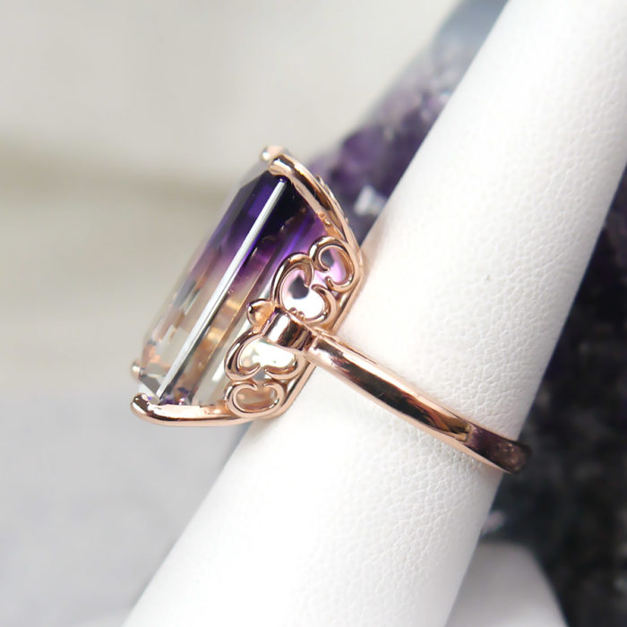 Custom Bi-color Quartz Gemstone Ring in 14k Rose Gold