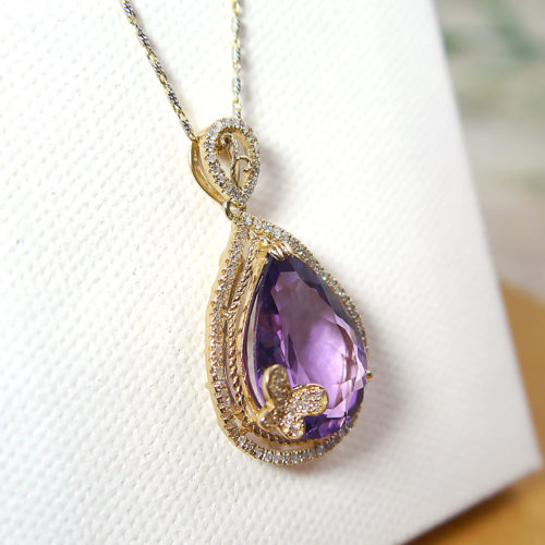 Pear Shaped Amethyst & Butterfly Pendant