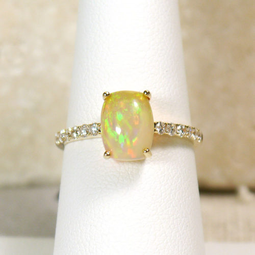 14k Yellow Gold Oval Opal Diamond Ring