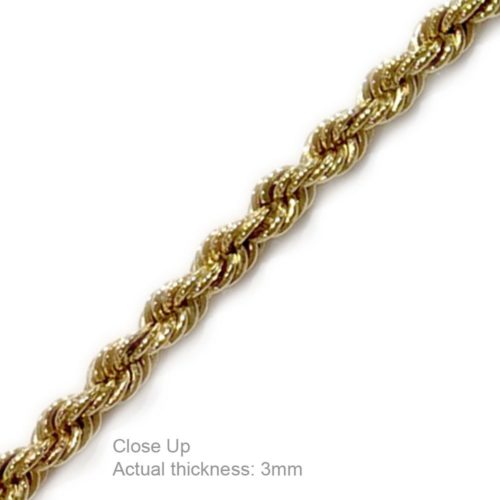 14k Yellow Gold 3mm Solid Rope Chain