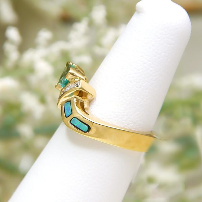 Apatite and Opal with Diamonds Yellow Gold Ring