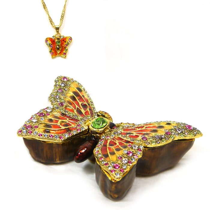 Enameled Butterfly Trinket Box with matching Necklace