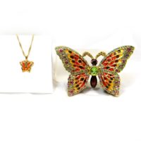 Enameled Butterfly Trinket Box with matching Necklace