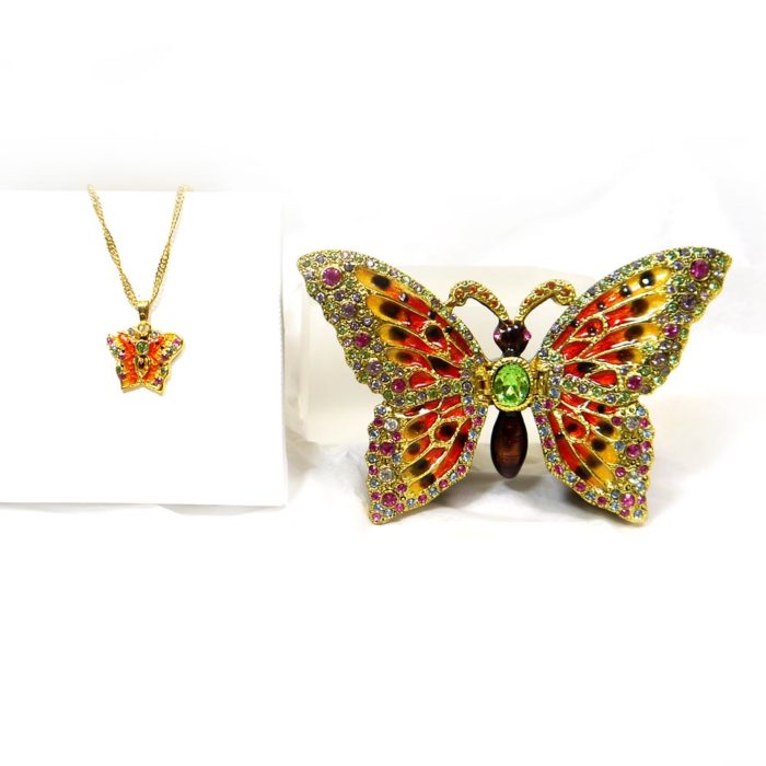 Enameled Butterfly Trinket Box with matching Necklace