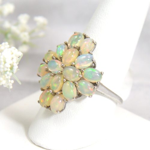 Oval Opal Gemstone Cluster Ring in Sterling Silver