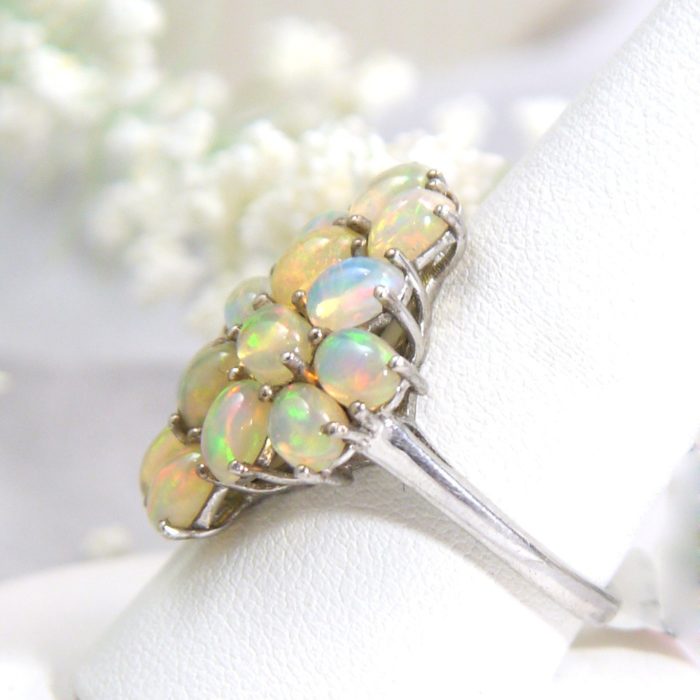 Oval Opal Gemstone Cluster Ring in Sterling Silver