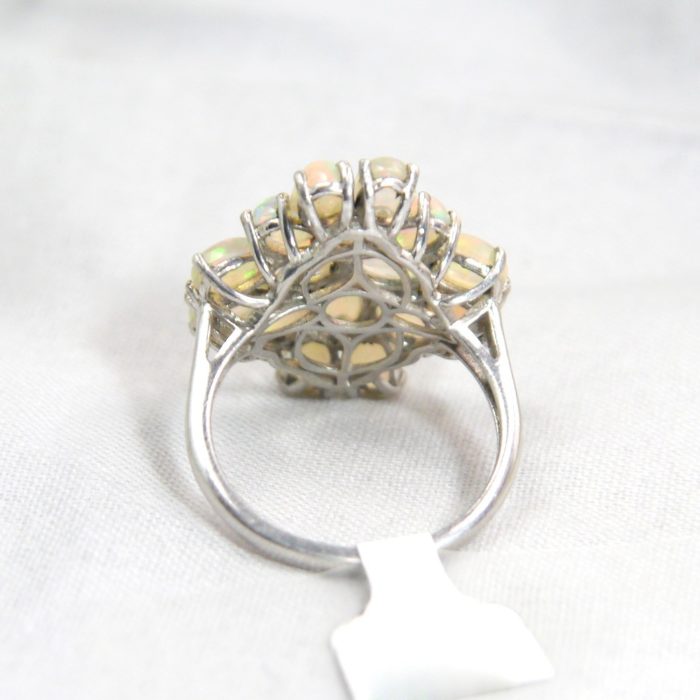 Oval Opal Gemstone Cluster Ring in Sterling Silver
