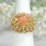 14k Natural Peach Cabochon Moonstone and Diamond Woven Ring