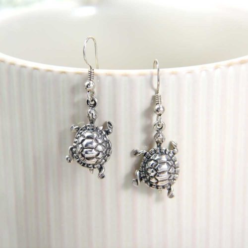 Turtle Dangle Earrings in Sterling Silver