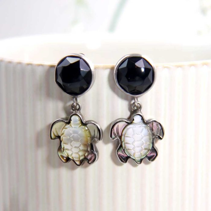 Carved Mother Of Pearl Turtle Earrings