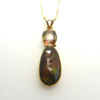 Custom Fire Agate and Andalusite Pendant Handmade in 14k Yellow Gold - Image 5