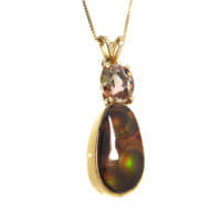 Custom Fire Agate and Andalusite Pendant Handmade in 14k Yellow Gold - Image 3