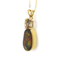 Custom Fire Agate and Andalusite Pendant Handmade in 14k Yellow Gold - Image 2