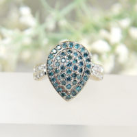 14k Blue Cluster and White Diamond Ring in White Gold