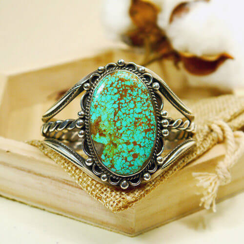 Large Oval Royston Turquoise Cuff Bracelet in Sterling Silver