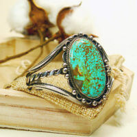 Large Oval Royston Turquoise Cuff Bracelet in Sterling Silver, Native - Image 2