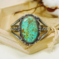 Large Oval Royston Turquoise Cuff Bracelet in Sterling Silver, Native - Image 3