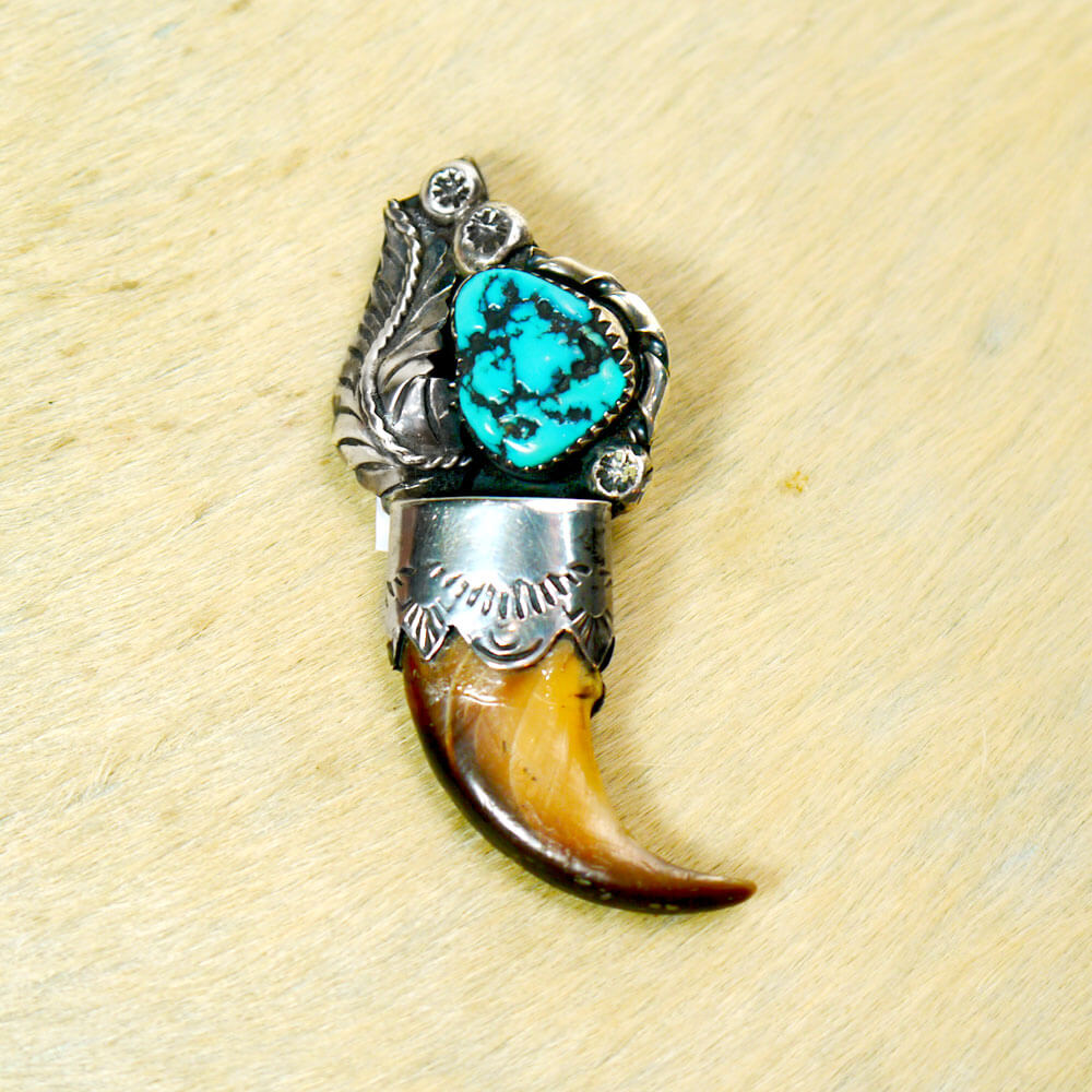 Navajo Sterling Turquoise Bear Claw Necklace