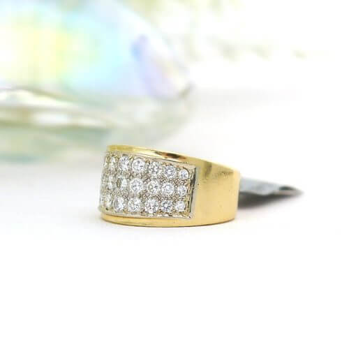 Wide 3 Row Band Pave Diamond Ring in 14k White and Yellow Gold