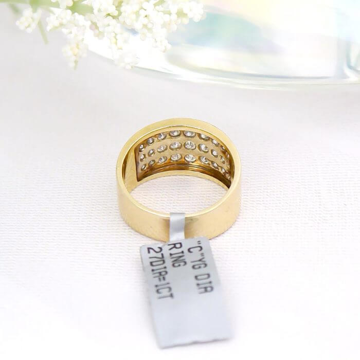 Wide 3 Row Band Pave Diamond Ring in 14k White and Yellow Gold