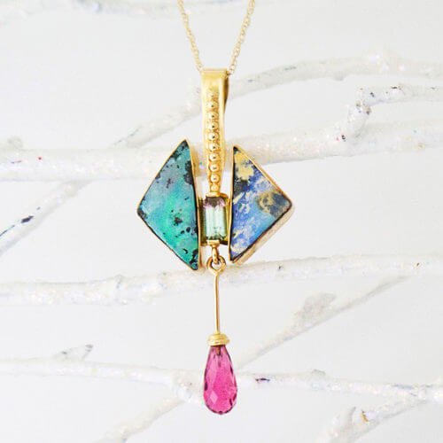 Handmade Boulder Opal and Tourmaline Pendant