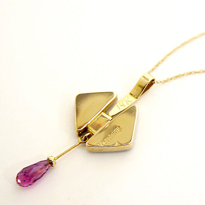 Custom Australian Boulder Opal and Tourmaline Geometric Pendant in 14K