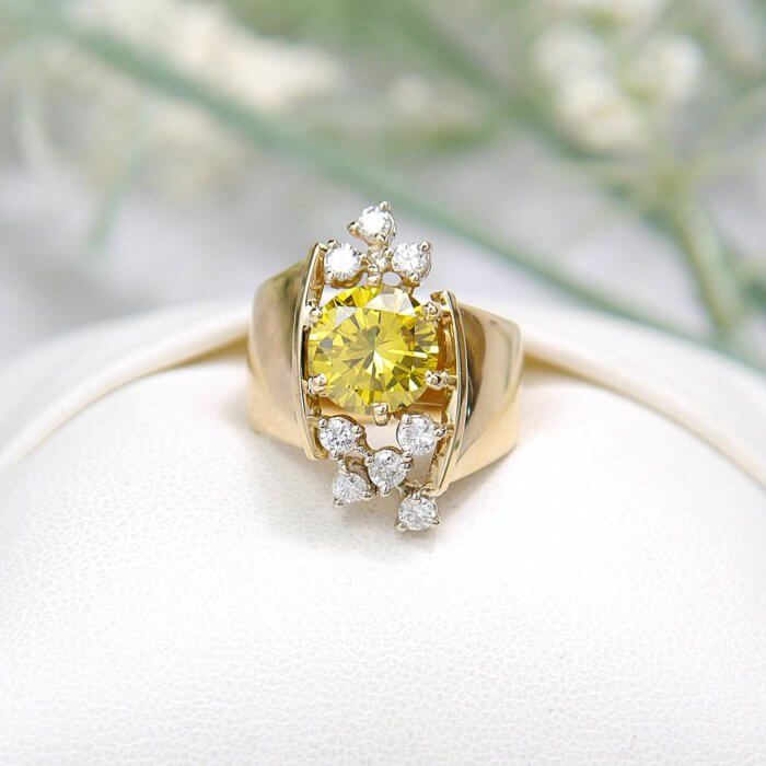 2.36 ct Yellow Diamond Ring with Wide Band in 18k Yellow Gold