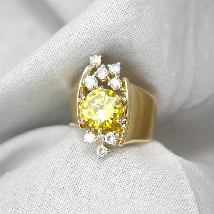 2.36 ct Yellow Diamond Ring with Wide Band in 18k Yellow Gold