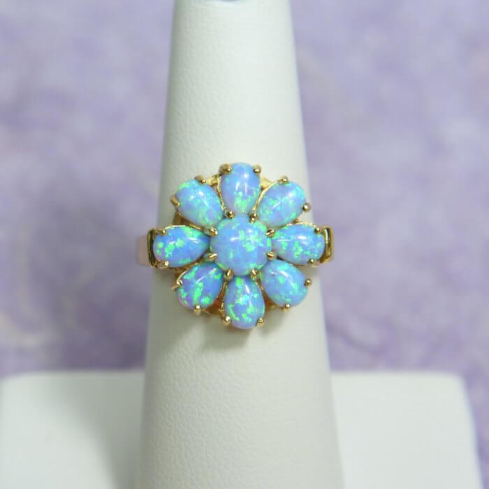 14k Yellow Gold Opal Cabochon Flower Ring
