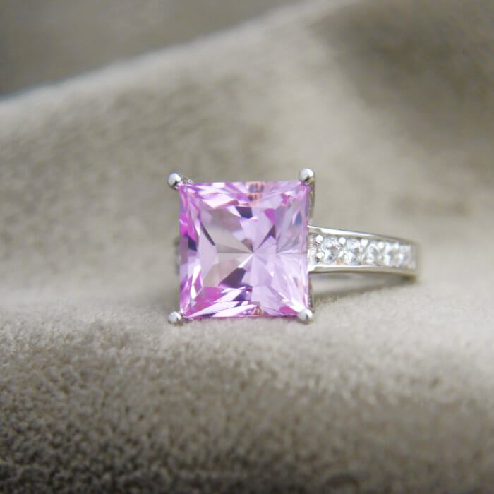 Princess Cut Pink Ice and Cubic Zirconia 14k White Gold Ring